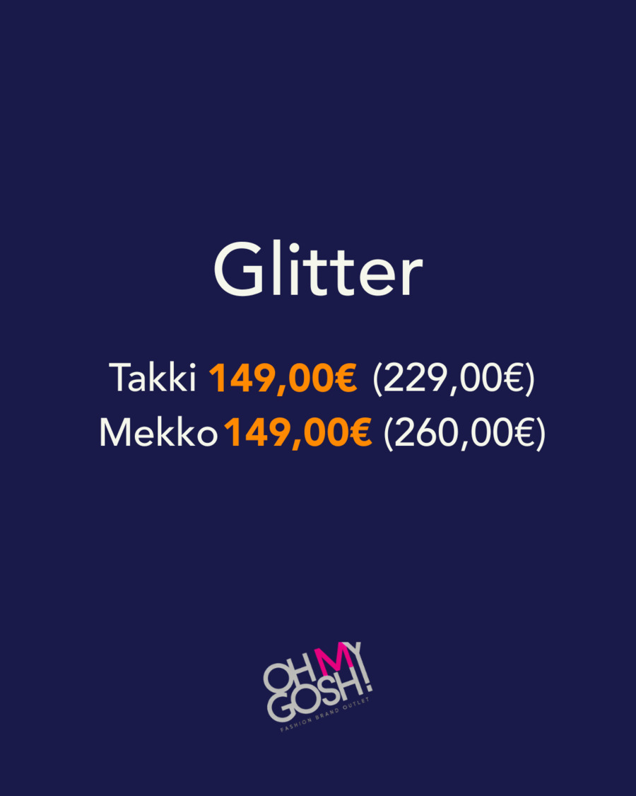 Nahkataaki 149€ ja glittermekko 149€