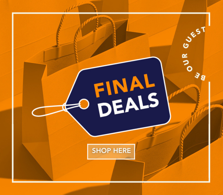 An orange background picture of shopping bags with a blue ‘Final Deals’ logo.