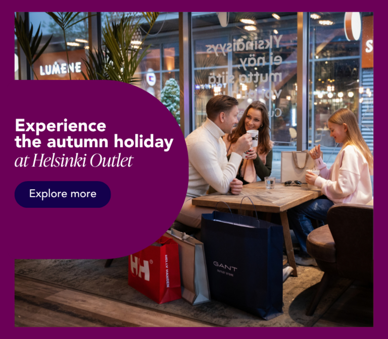 A family enjoying a break at Espresso House while shopping at Helsinki Outlet