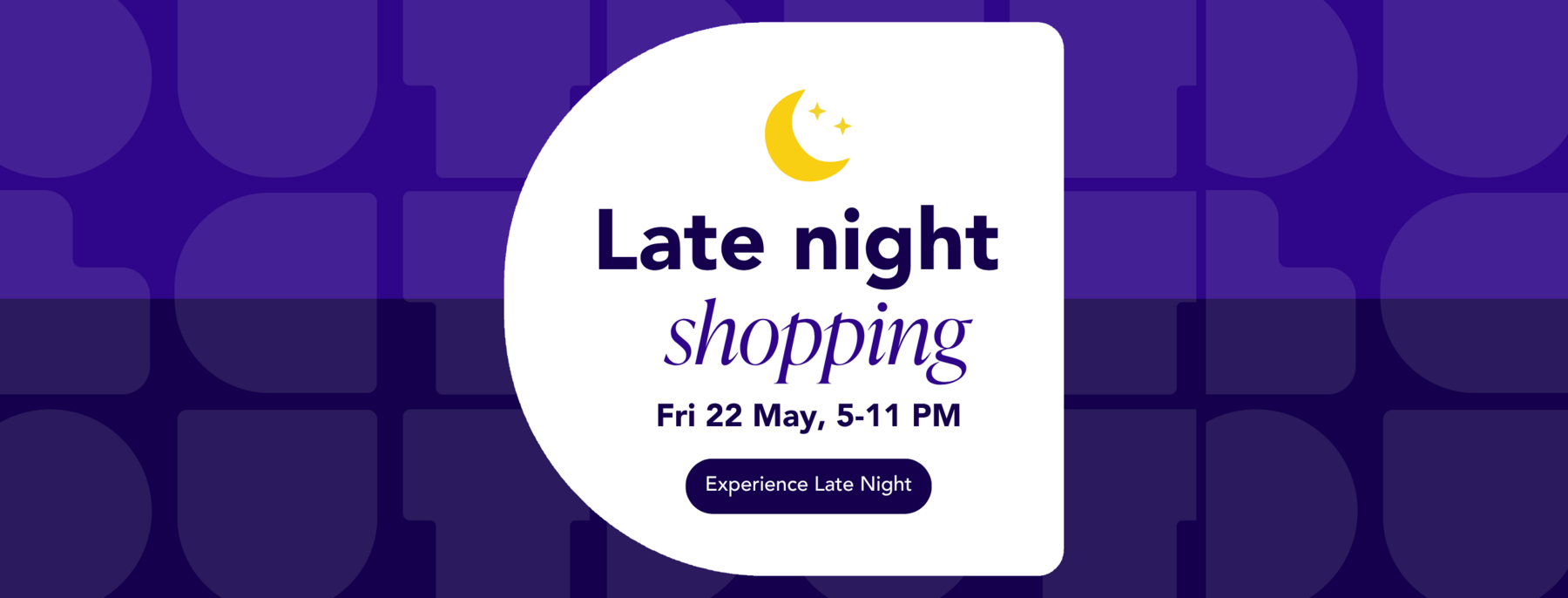 Late Night Shopping text and blue shade background.