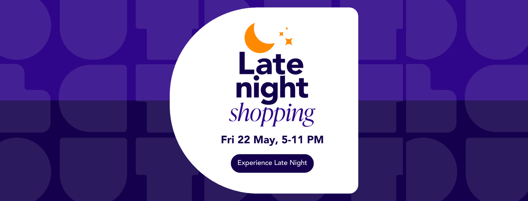 Late Night Shopping text and blue shade background.
