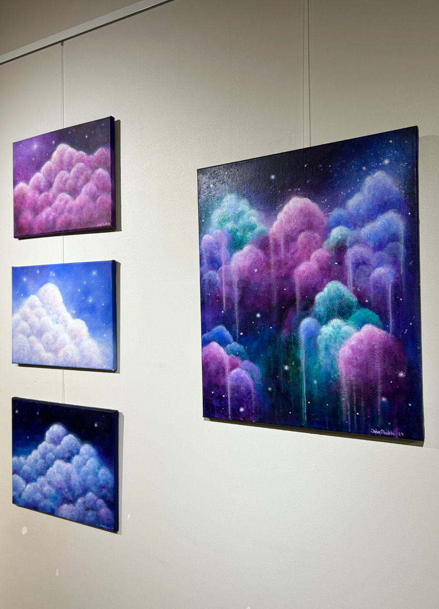Artist of August Four artworks, all featuring purple as the main color.