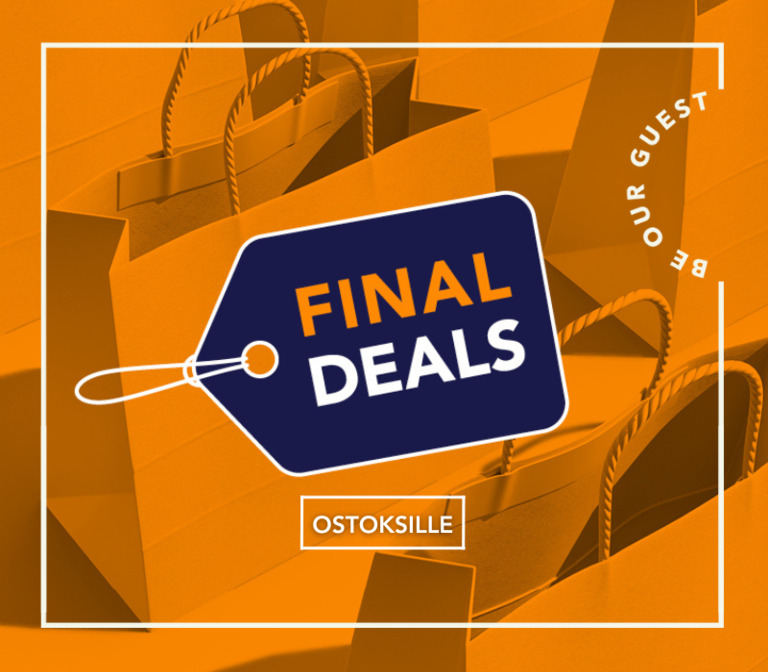 Final Deals logo ja oranssi taustainen kuva ostoskasseista