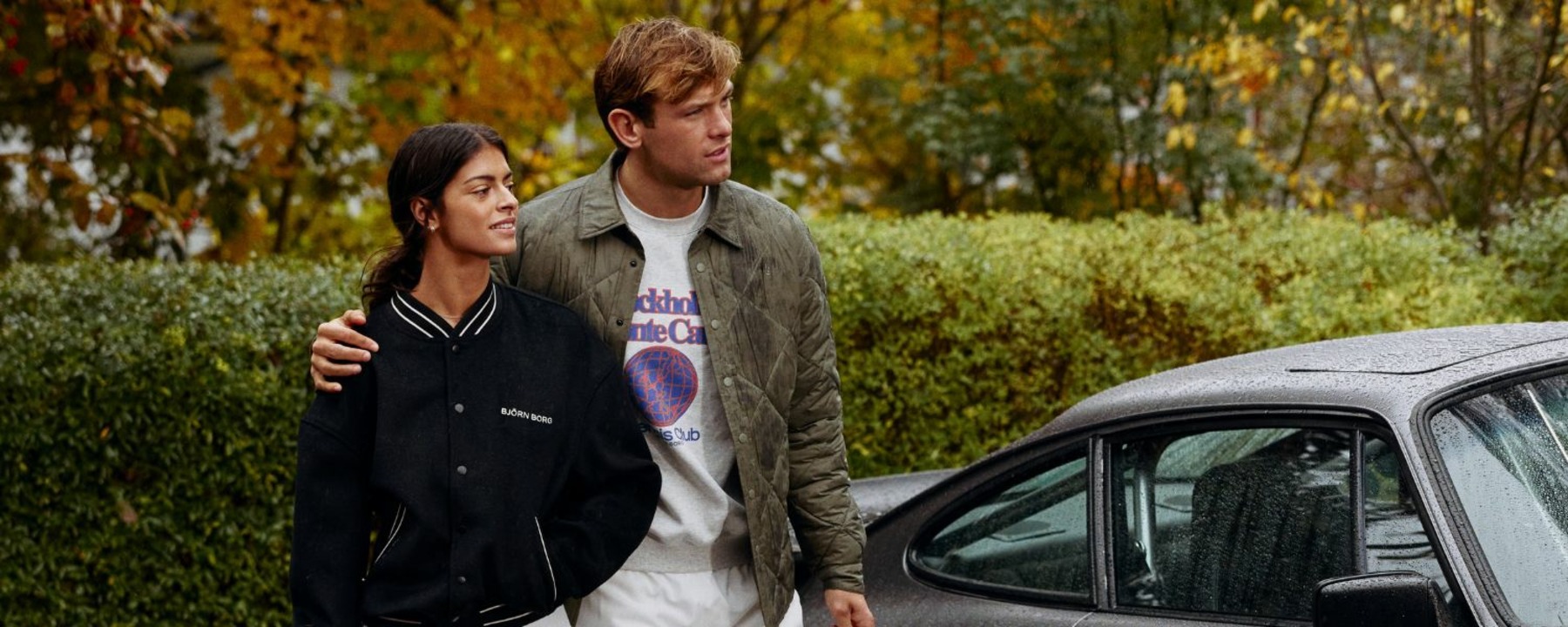 Björn Borg brand image A woman and a man are walking from the car