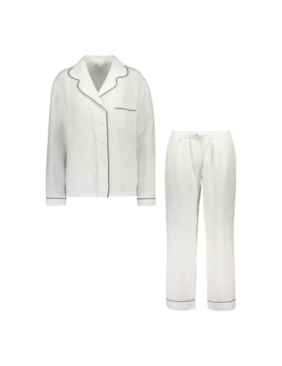 LINEN PYJAMA W/ BLACK STITCHING
